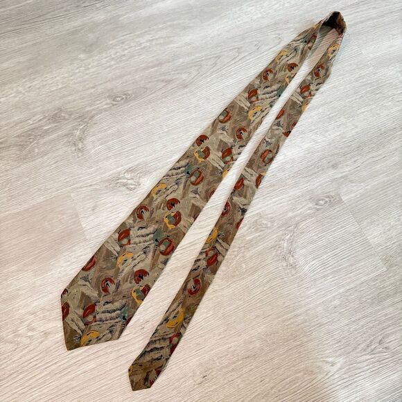 Hunting Horn J. Riggings Vintage Silk Brown Print Neck Tie - Picture 2 of 5
